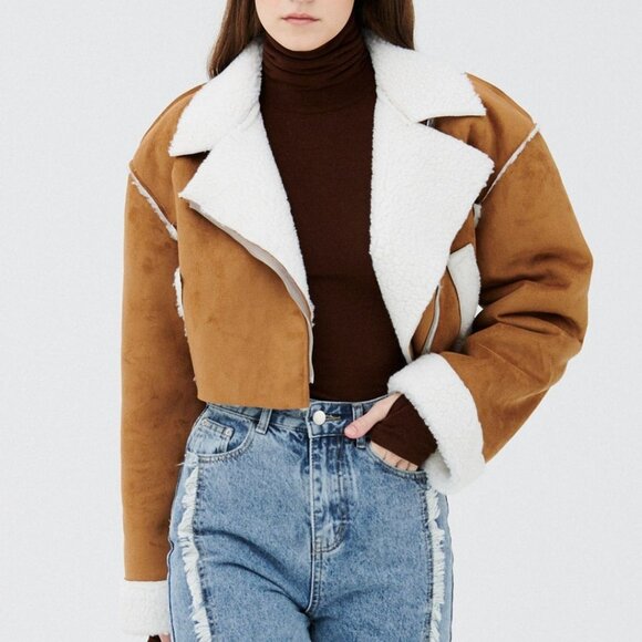Storets Harlow Faux Shearling Cropped Jacket S/M - Picture 2 of 16